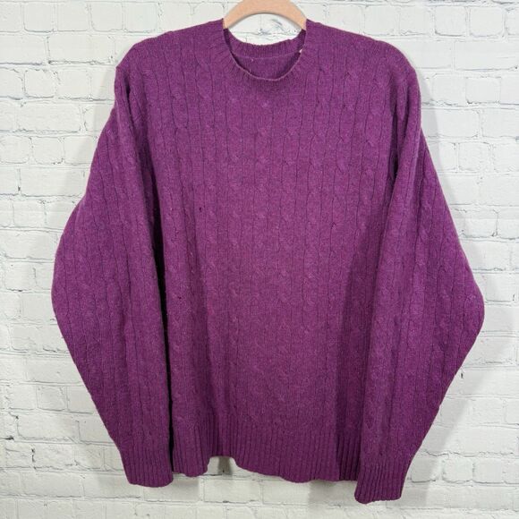 Cashemere Sweater XXL Purple Cable Knit Classic Preppy Pullover Grandpa Academia - Picture 1 of 15